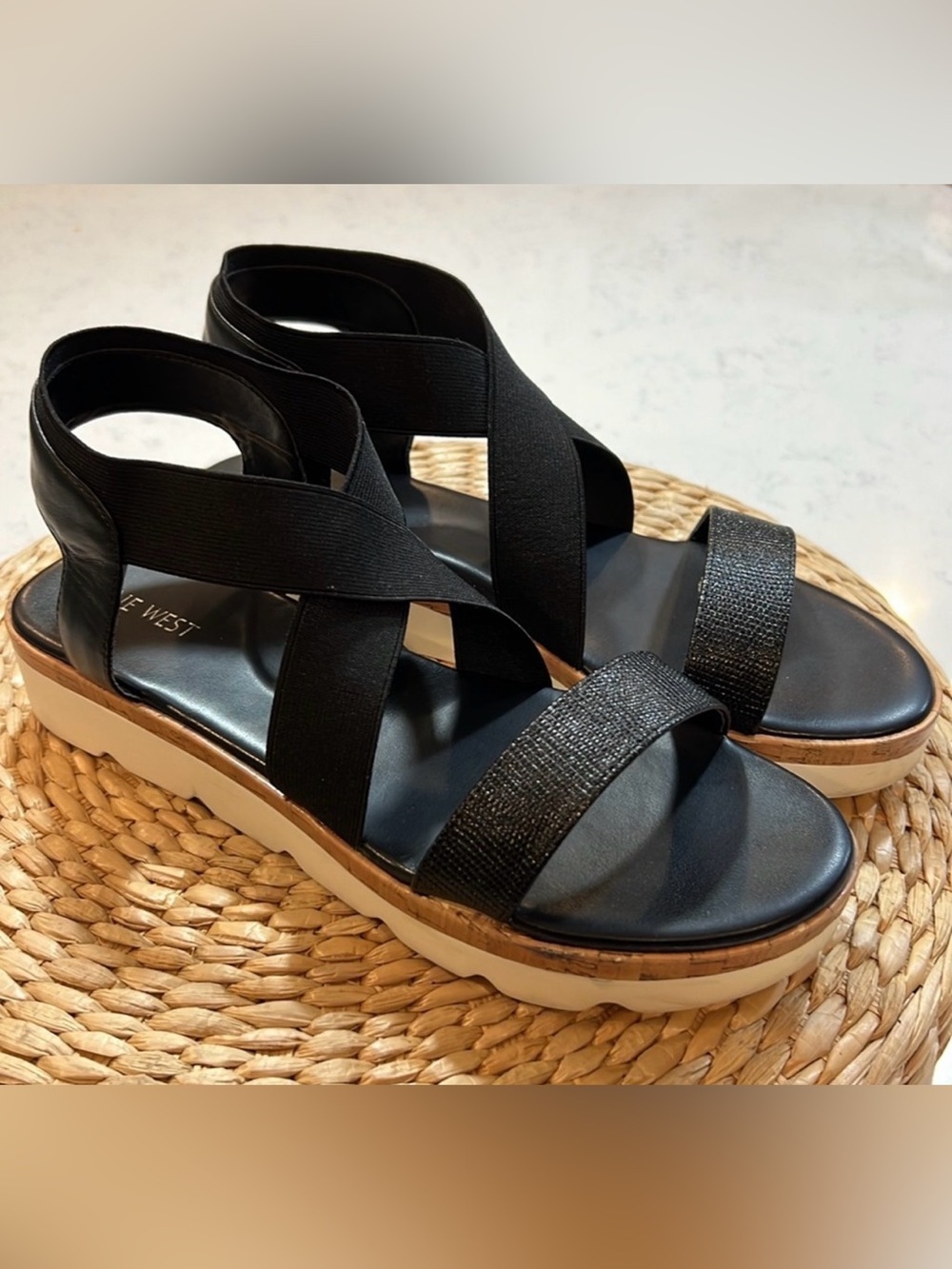 Nine West Beth Black Sandals Size 10